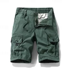 Online OUKU Men's Cargo Shorts Shorts Summer Shorts Drawstring Elastic Waist Multi Pocket Plain Comfort Wearable Knee Length Outdoor Sport Daily Fashion Casual Black Khaki