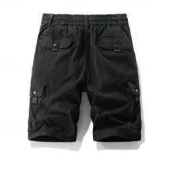 Online OUKU Men's Cargo Shorts Shorts Summer Shorts Drawstring Elastic Waist Multi Pocket Plain Comfort Wearable Knee Length Outdoor Sport Daily Fashion Casual Black Khaki