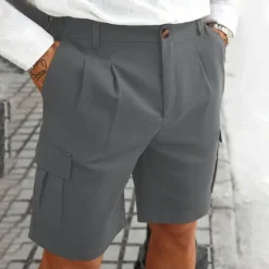 Clearance OUKU Men's Cargo Shorts Shorts Summer Shorts Ruched Multi Pocket Flap Pocket Plain Comfort Wearable Knee Length Outdoor Sport Daily Fashion Casual Black Navy Blue Micro-elastic