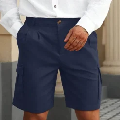 Clearance OUKU Men's Cargo Shorts Shorts Summer Shorts Ruched Multi Pocket Flap Pocket Plain Comfort Wearable Knee Length Outdoor Sport Daily Fashion Casual Black Navy Blue Micro-elastic