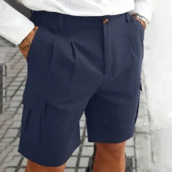 Clearance OUKU Men's Cargo Shorts Shorts Summer Shorts Ruched Multi Pocket Flap Pocket Plain Comfort Wearable Knee Length Outdoor Sport Daily Fashion Casual Black Navy Blue Micro-elastic