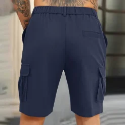 Clearance OUKU Men's Cargo Shorts Shorts Summer Shorts Ruched Multi Pocket Flap Pocket Plain Comfort Wearable Knee Length Outdoor Sport Daily Fashion Casual Black Navy Blue Micro-elastic