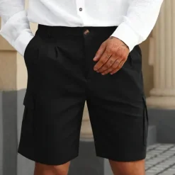Clearance OUKU Men's Cargo Shorts Shorts Summer Shorts Ruched Multi Pocket Flap Pocket Plain Comfort Wearable Knee Length Outdoor Sport Daily Fashion Casual Black Navy Blue Micro-elastic
