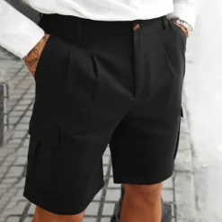 Clearance OUKU Men's Cargo Shorts Shorts Summer Shorts Ruched Multi Pocket Flap Pocket Plain Comfort Wearable Knee Length Outdoor Sport Daily Fashion Casual Black Navy Blue Micro-elastic