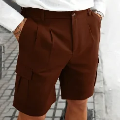Clearance OUKU Men's Cargo Shorts Shorts Summer Shorts Ruched Multi Pocket Flap Pocket Plain Comfort Wearable Knee Length Outdoor Sport Daily Fashion Casual Black Navy Blue Micro-elastic