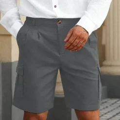 Clearance OUKU Men's Cargo Shorts Shorts Summer Shorts Ruched Multi Pocket Flap Pocket Plain Comfort Wearable Knee Length Outdoor Sport Daily Fashion Casual Black Navy Blue Micro-elastic
