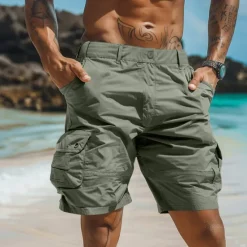 OUKU Men's Cargo Shorts Shorts Casual Shorts Buttons Multi Pocket Plain Comfort Soft Knee Length Outdoor Daily Beach Fashion Streetwear ArmyGreen Black Micro-elastic