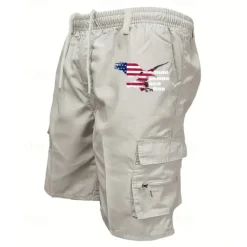 Discount OUKU Men's Cargo Shorts Shorts Summer Shorts Drawstring Elastic Waist Multi Pocket Eagle US Flag Comfort Wearable Knee Length Outdoor Sport Daily Fashion Casual Light Grey