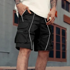 New OUKU Men's Cargo Shorts Shorts Summer Shorts Drawstring Elastic Waist Multi Pocket Patchwork Comfort Wearable Knee Length Outdoor Sport Daily Fashion Casual Black White