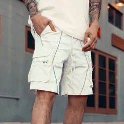 New OUKU Men's Cargo Shorts Shorts Summer Shorts Drawstring Elastic Waist Multi Pocket Patchwork Comfort Wearable Knee Length Outdoor Sport Daily Fashion Casual Black White