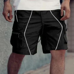 New OUKU Men's Cargo Shorts Shorts Summer Shorts Drawstring Elastic Waist Multi Pocket Patchwork Comfort Wearable Knee Length Outdoor Sport Daily Fashion Casual Black White