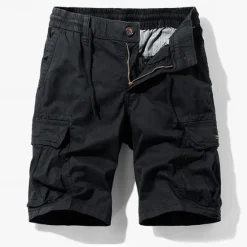 Online OUKU Men's Cargo Shorts Shorts Summer Shorts Drawstring Elastic Waist Multi Pocket Plain Comfort Wearable Knee Length Outdoor Sport Daily Fashion Casual Black Khaki