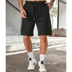 New OUKU Men's Cargo Shorts Shorts Drawstring Elastic Waist Multi Pocket Plain Wearable Short Outdoor Daily Going out Fashion Classic Black Army Green