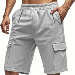 Best OUKU Men's Cargo Shorts Shorts Summer Shorts Drawstring Elastic Waist Multi Pocket Plain Comfort Wearable Knee Length Outdoor Sport Daily Fashion Casual Black Red