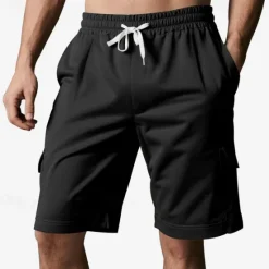 Best OUKU Men's Cargo Shorts Shorts Summer Shorts Drawstring Elastic Waist Multi Pocket Plain Comfort Wearable Knee Length Outdoor Sport Daily Fashion Casual Black Red