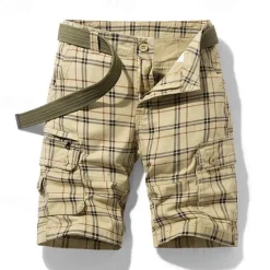 Best OUKU Men's Cargo Shorts Shorts Hiking Shorts Straight Pocket Plaid Comfort Breathable Short Sports Outdoor Daily Going out Stylish Classic Style Black Blue