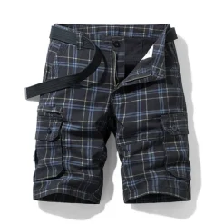 Best OUKU Men's Cargo Shorts Shorts Hiking Shorts Straight Pocket Plaid Comfort Breathable Short Sports Outdoor Daily Going out Stylish Classic Style Black Blue