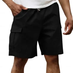 Best OUKU Men's Cargo Shorts Shorts Summer Shorts Drawstring Elastic Waist Multi Pocket Plain Comfort Wearable Knee Length Outdoor Sport Daily Fashion Casual Black Navy Blue