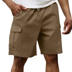 Best OUKU Men's Cargo Shorts Shorts Summer Shorts Drawstring Elastic Waist Multi Pocket Plain Comfort Wearable Knee Length Outdoor Sport Daily Fashion Casual Black Navy Blue