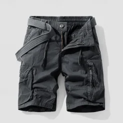 New OUKU Men's Cargo Shorts Shorts Summer Shorts Drawstring Elastic Waist Multi Pocket Plain Comfort Wearable Knee Length Outdoor Sport Daily Fashion Casual Black Khaki