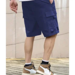 New OUKU Men's Cargo Shorts Shorts Hiking Shorts Drawstring Elastic Waist Multi Pocket Plain Wearable Knee Length Outdoor Daily Camping & Hiking Fashion Classic Black Navy Blue