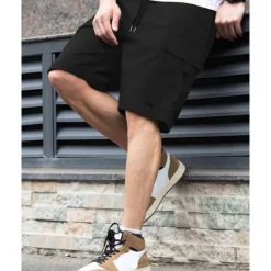 New OUKU Men's Cargo Shorts Shorts Hiking Shorts Drawstring Elastic Waist Multi Pocket Plain Wearable Knee Length Outdoor Daily Camping & Hiking Fashion Classic Black Navy Blue