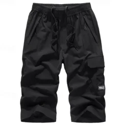 Online OUKU Men's Cargo Shorts Shorts Drawstring Elastic Waist Multi Pocket Plain Wearable Calf-Length Outdoor Daily Going out Fashion Classic Black Dark Blue