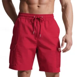 Outlet OUKU Men's Cargo Shorts Shorts Summer Shorts Drawstring Elastic Waist Multi Pocket Plain Comfort Wearable Knee Length Outdoor Sport Daily Fashion Casual Black Yellow