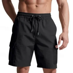 Outlet OUKU Men's Cargo Shorts Shorts Summer Shorts Drawstring Elastic Waist Multi Pocket Plain Comfort Wearable Knee Length Outdoor Sport Daily Fashion Casual Black Yellow