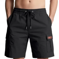 Outlet OUKU Men's Cargo Shorts Shorts Summer Shorts Drawstring Elastic Waist Multi Pocket Plain Comfort Wearable Knee Length Outdoor Sport Daily Fashion Casual Black Yellow