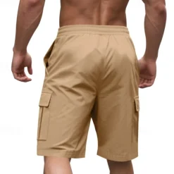 Outlet OUKU Men's Cargo Shorts Shorts Summer Shorts Drawstring Elastic Waist Multi Pocket Plain Comfort Wearable Knee Length Outdoor Sport Daily Fashion Casual Black Yellow