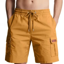 Outlet OUKU Men's Cargo Shorts Shorts Summer Shorts Drawstring Elastic Waist Multi Pocket Plain Comfort Wearable Knee Length Outdoor Sport Daily Fashion Casual Black Yellow