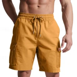 Outlet OUKU Men's Cargo Shorts Shorts Summer Shorts Drawstring Elastic Waist Multi Pocket Plain Comfort Wearable Knee Length Outdoor Sport Daily Fashion Casual Black Yellow