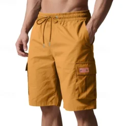Outlet OUKU Men's Cargo Shorts Shorts Summer Shorts Drawstring Elastic Waist Multi Pocket Plain Comfort Wearable Knee Length Outdoor Sport Daily Fashion Casual Black Yellow