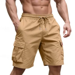 Outlet OUKU Men's Cargo Shorts Shorts Summer Shorts Drawstring Elastic Waist Multi Pocket Plain Comfort Wearable Knee Length Outdoor Sport Daily Fashion Casual Black Yellow