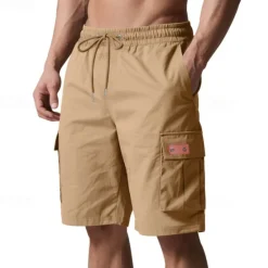 Outlet OUKU Men's Cargo Shorts Shorts Summer Shorts Drawstring Elastic Waist Multi Pocket Plain Comfort Wearable Knee Length Outdoor Sport Daily Fashion Casual Black Yellow