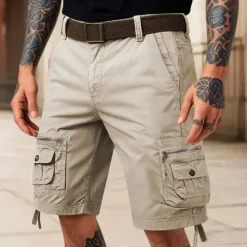 Sale OUKU Men's Cargo Shorts Shorts Summer Shorts Multi Pocket Flap Pocket Plain Comfort Wearable Knee Length Outdoor Sport Daily Fashion Casual Black Khaki