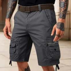 Sale OUKU Men's Cargo Shorts Shorts Summer Shorts Multi Pocket Flap Pocket Plain Comfort Wearable Knee Length Outdoor Sport Daily Fashion Casual Black Khaki