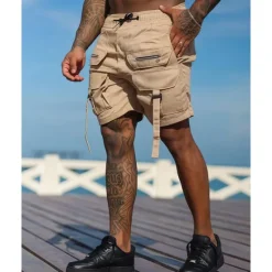 Best OUKU Men's Cargo Shorts Shorts Summer Shorts Drawstring Elastic Waist Multi Pocket Plain Comfort Wearable Knee Length Outdoor Sport Daily Fashion Casual Black Brown