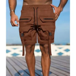 Best OUKU Men's Cargo Shorts Shorts Summer Shorts Drawstring Elastic Waist Multi Pocket Plain Comfort Wearable Knee Length Outdoor Sport Daily Fashion Casual Black Brown