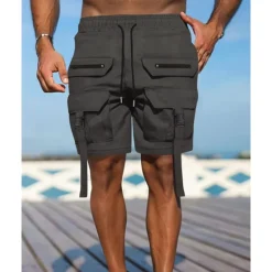Best OUKU Men's Cargo Shorts Shorts Summer Shorts Drawstring Elastic Waist Multi Pocket Plain Comfort Wearable Knee Length Outdoor Sport Daily Fashion Casual Black Brown