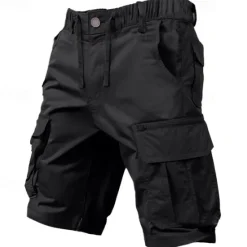 New OUKU Men's Cargo Shorts Shorts Drawstring Elastic Waist Multi Pocket Plain Comfort Knee Length Outdoor Daily Going out Fashion Streetwear Black Green Micro-elastic