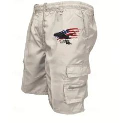 Clearance OUKU Men's Cargo Shorts Shorts Summer Shorts Drawstring Elastic Waist Multi Pocket Eagle National Flag Comfort Wearable Knee Length Outdoor Sport Daily Fashion Casual Black Navy Blue