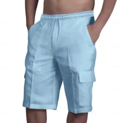 Sale OUKU Men's Cargo Shorts Shorts Linen Shorts Summer Shorts Beach Shorts Drawstring Elastic Waist Multi Pocket Plain Knee Length Beach Hawaiian Casual Black White Inelastic
