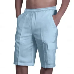 Sale OUKU Men's Cargo Shorts Shorts Linen Shorts Summer Shorts Beach Shorts Drawstring Elastic Waist Multi Pocket Plain Knee Length Beach Hawaiian Casual Black White Inelastic