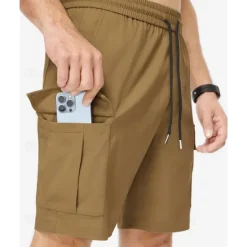 Online OUKU Men's Cargo Shorts Shorts Summer Shorts Drawstring Elastic Waist Multi Pocket Plain Comfort Wearable Knee Length Outdoor Sport Daily Fashion Casual Black Khaki