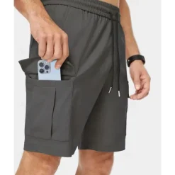 Online OUKU Men's Cargo Shorts Shorts Summer Shorts Drawstring Elastic Waist Multi Pocket Plain Comfort Wearable Knee Length Outdoor Sport Daily Fashion Casual Black Khaki