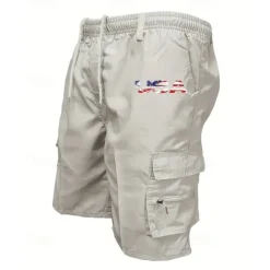 New OUKU Men's Cargo Shorts Shorts Summer Shorts Drawstring Elastic Waist Multi Pocket USA Flag Comfort Wearable Knee Length Outdoor Sport Daily Fashion Casual Black Navy Blue
