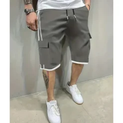 OUKU Men's Cargo Shorts Shorts Drawstring Elastic Waist Multi Pocket Color Block Wearable Short Outdoor Daily Going out Fashion Classic Black Khaki