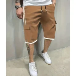 OUKU Men's Cargo Shorts Shorts Drawstring Elastic Waist Multi Pocket Color Block Wearable Short Outdoor Daily Going out Fashion Classic Black Khaki